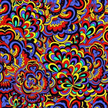 Seamless psychedelic pattern with crazy colorful ornamental elements. Illustrazione stock