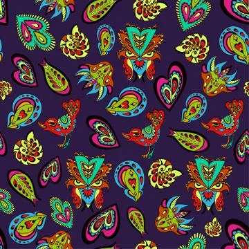 Seamless psychedelic pattern with crazy colorful ornamental elements. Illustrazione stock