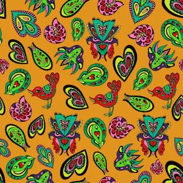 Seamless psychedelic pattern with crazy colorful ornamental elements. Illustrazione stock