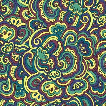 Seamless psychedelic pattern with crazy colorful ornamental elements. Illustrazione stock