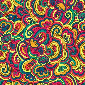 Seamless psychedelic pattern with crazy colorful ornamental elements. Illustrazione stock