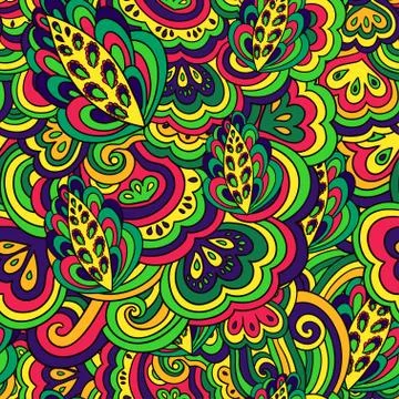 Seamless psychedelic pattern with crazy colorful ornamental elements. Illustrazione stock