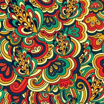 Seamless psychedelic pattern with crazy colorful ornamental elements. Illustrazione stock