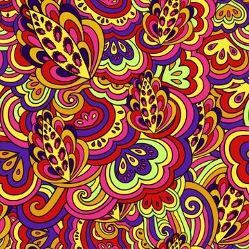 Seamless psychedelic pattern with crazy colorful ornamental elements. Illustrazione stock