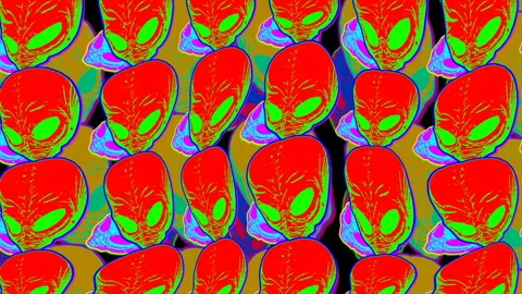 Seamless psychedelics loopable animation of alien heads cartoon style with 動画素材 264510334