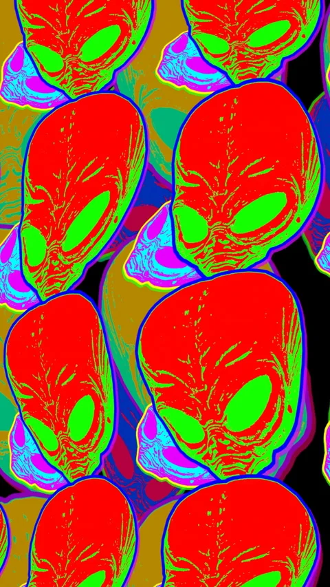 Seamless psychedelics loopable animation of alien heads cartoon style with Video stock 305631324