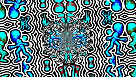 Seamless psychedelics loopable animation of alien heads cartoon style with Stock Footage 314431077