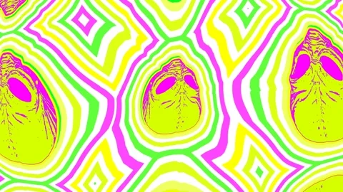 Seamless psychedelics loopable animation of alien heads cartoon style with Stock Footage 337322881