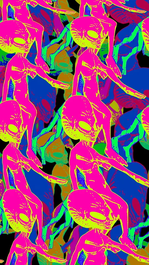 Seamless psychedelics loopable animation of a mosaic of walking aliens cartoon Video stock 306297829