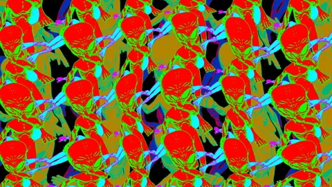 Seamless psychedelics loopable animation of walking alien cartoon style with Video stock 264804941
