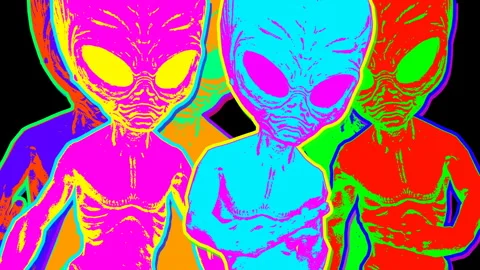 Seamless psychedelics loopable animation of walking aliens cartoon style Video stock 265980187