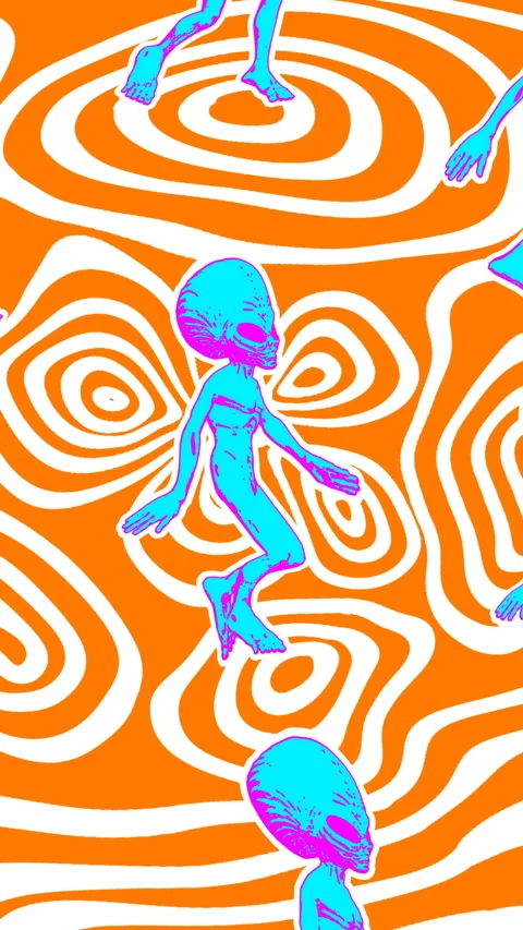 Seamless psychedelics loopable animation of walking alien cartoon style with 스톡 동영상 305633061