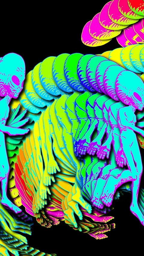 Seamless psychedelics loopable animation of walking aliens cartoon style with 库存影片 306297091