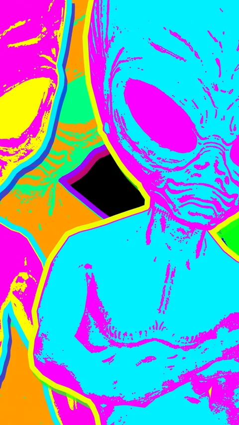 Seamless psychedelics loopable animation of walking aliens cartoon style Stockbeeldmateriaal 306309160