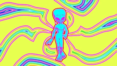 Seamless psychedelics loopable animation of walking alien cartoon style with Video stock 314428451