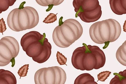 Seamless pumpkin autumn pattern, fall seasonal nature background Stock Illustration