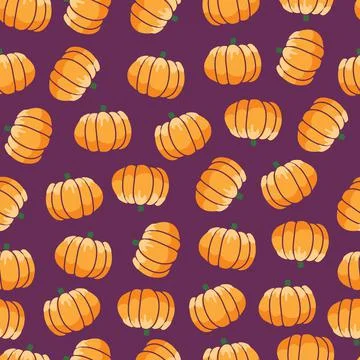 Seamless pumpkin pattern on purple background vector Stock Illustration