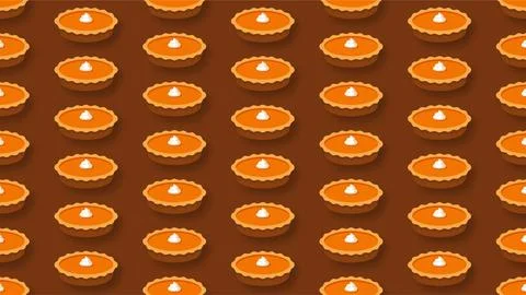 Seamless pumpkin pie pattern background featuring isometric autumn desserts.. Stock Illustration