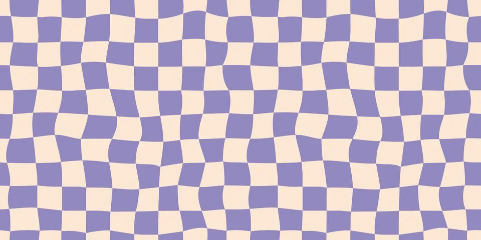 Seamless purple checkerboard pattern. Repeating distorted checkered texture Stock Illustration