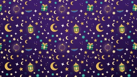 Seamless purple Eid pattern of lanterns Stockbeeldmateriaal 348339804