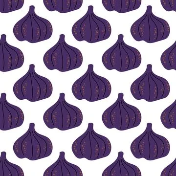 Seamless Purple Fig Botanical Pattern with Hand Drawn Fruits Vector Illustr.. Stock Illustration