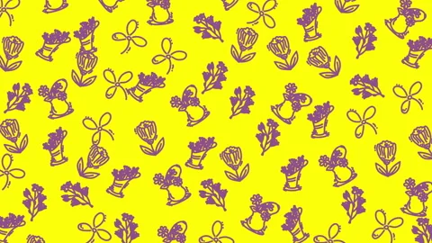 Seamless purple floral pattern on yellow background Stock Footage 331207523