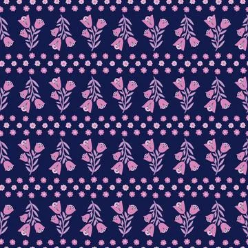 Seamless purple flower pattern. Decoration beautiful background design. Drawing Stock Illustration
