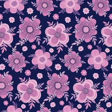 Seamless purple flower pattern. Decoration beautiful background design. Drawing Stock Illustration