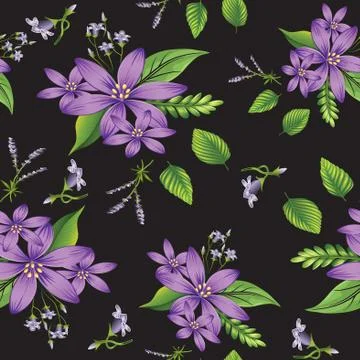 Seamless purple flower pattern Stock Illustration