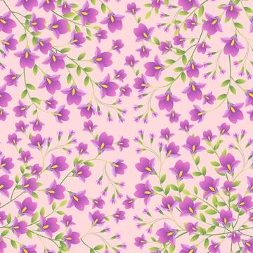 Seamless purple flower pattern on pink background Stock Illustration