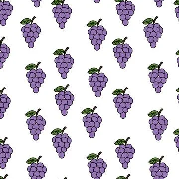 Seamless purple grapes illustration pattern on white background Stock Illustration
