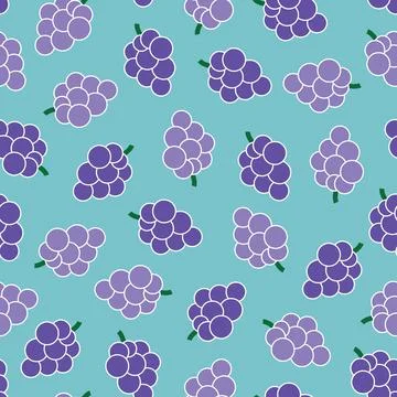 Seamless purple grapes pattern on blue background Stock Illustration