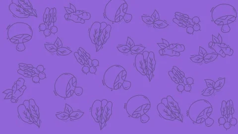 Seamless Purple Pattern with Hand-Drawn Vegetable Line Art for 2025 Design Stock Footage 344909842