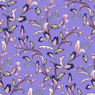 Seamless purple pattern with stylized flowers. Floral ornament. Stock Illustration