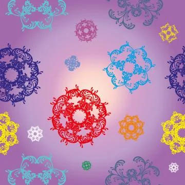 Seamless purple vector pattern with colorful decor Stock Illustration