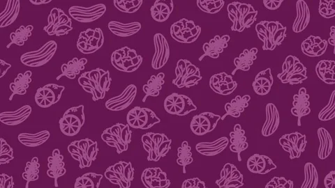 Seamless purple vegetable pattern line art background for food packaging Stock Footage 329059468