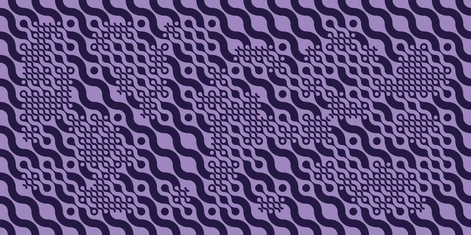 Seamless purple wavy pattern with circle shapes. Maze like background 库存插图