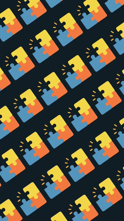 Seamless puzzle piece pattern icons for teamwork concepts in a tile background Stock Footage 326660340