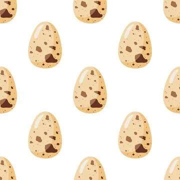 Seamless Quail eggs pattern. Eggs food, breakfast. Natural healthy food protein Stock Illustration