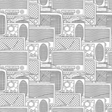 Seamless radio pattern Seamless pattern design with vintage radio in black... Stock Photos