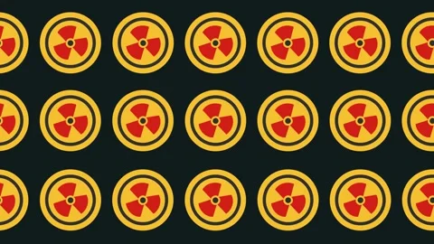 Seamless radioactive hazard pattern with red trefoil icons on a tile background Video stock 327580360