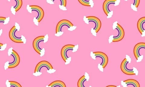Seamless rainbow cloud pattern with pink background,seamless rainbow Stock Illustration