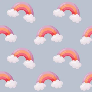 Seamless Rainbow Pattern with Clouds Stock Illustration