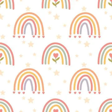 Seamless rainbow pattern with hearts and flowers イラスト素材