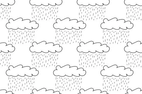 Seamless Rainy Cloud Coloring Page Pattern Illustrazione stock
