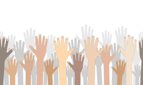 Seamless raised human hands on background of silhouettes of hands up, isolate イラスト素材