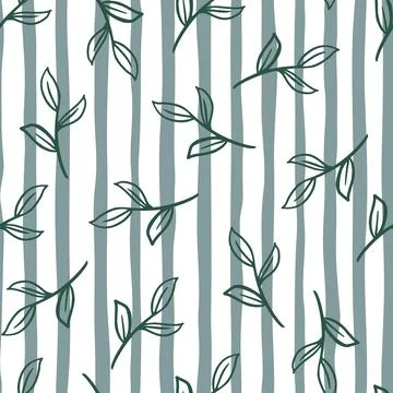 Seamless random botanic pattern with simple style leaves branches print. Stri Illustrazione stock