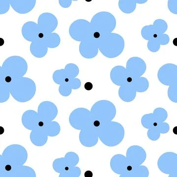 Seamless random floral y2k pattern with blue flower on white background. Illustrazione stock