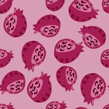Seamless random garnet pattern. Stylized fruit print in pastel pallete artwor Stockillustratie