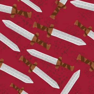 Seamless random horror war pattern with swords. Knife sillhouettes with blood Illustrazione stock